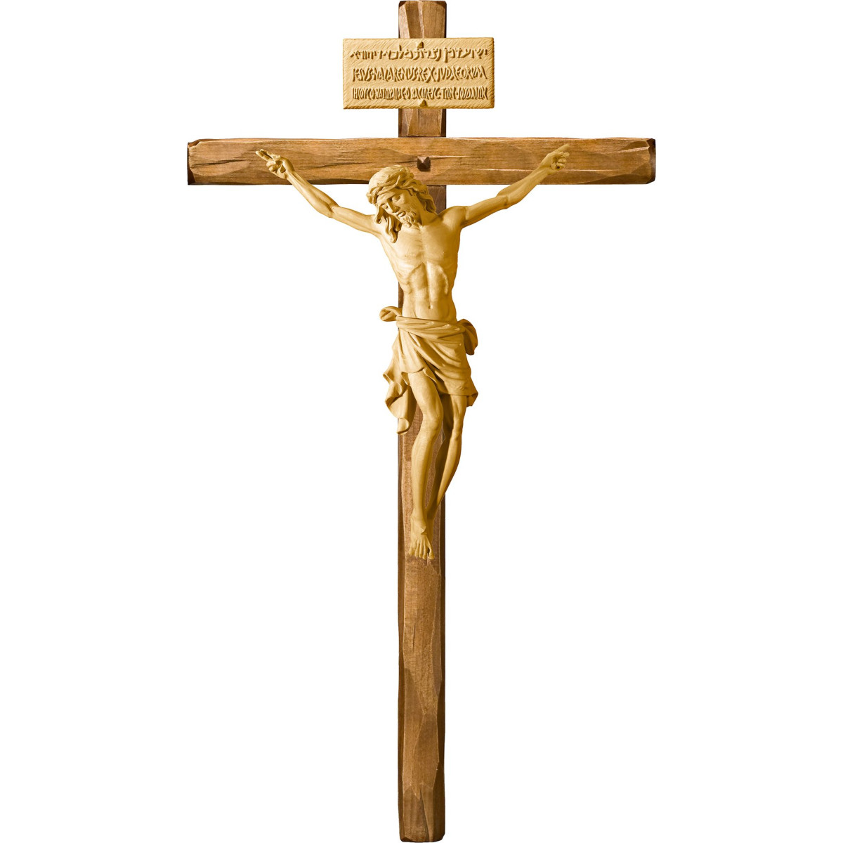 Corpus Pisa on straight cross with Titulus Crucis in hebrew - latin - greek