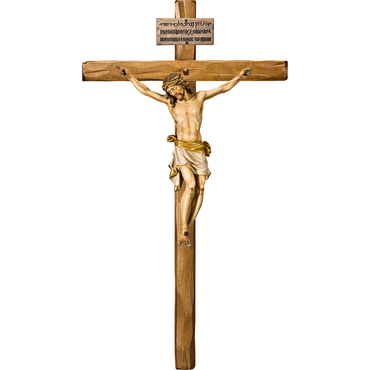 Corpus Pisa on straight cross with Titulus Crucis in hebrew - latin - greek