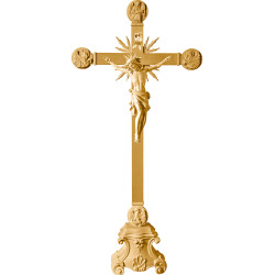 Corpus Pisa on cross with Evangelists and rays on pedestal