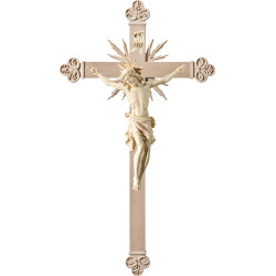 Cristo Pisa en cruz barroca con rayos