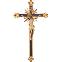 Cristo Pisa em cruz barroca com raios