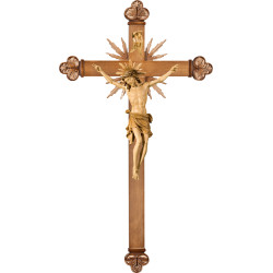 Cristo Pisa en cruz barroca con rayos