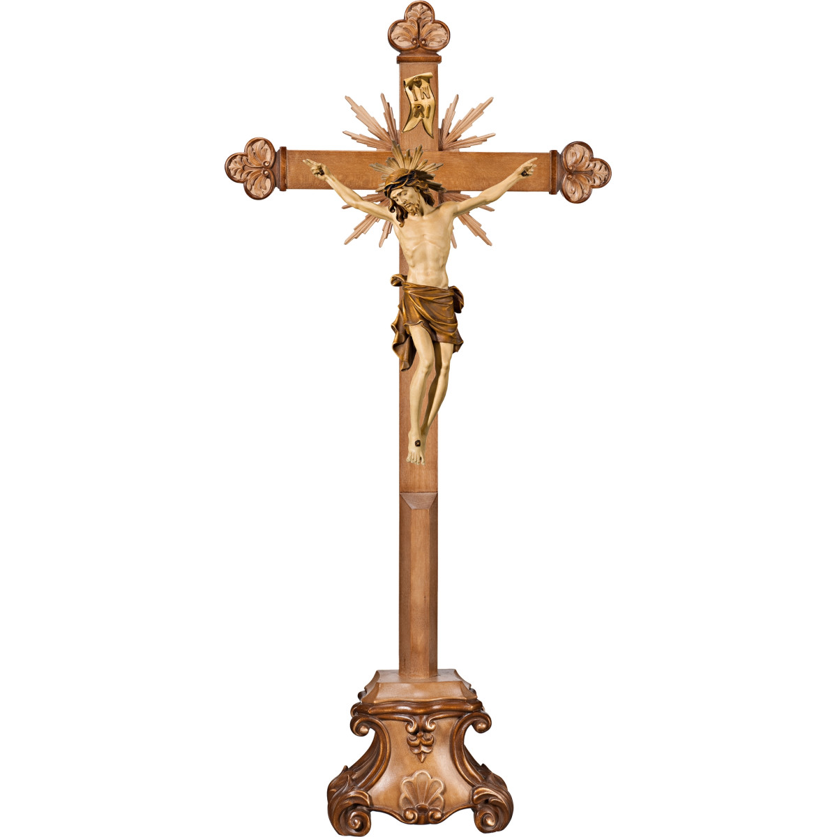 Corpus Pisa on cross baroque with rays on pedestal