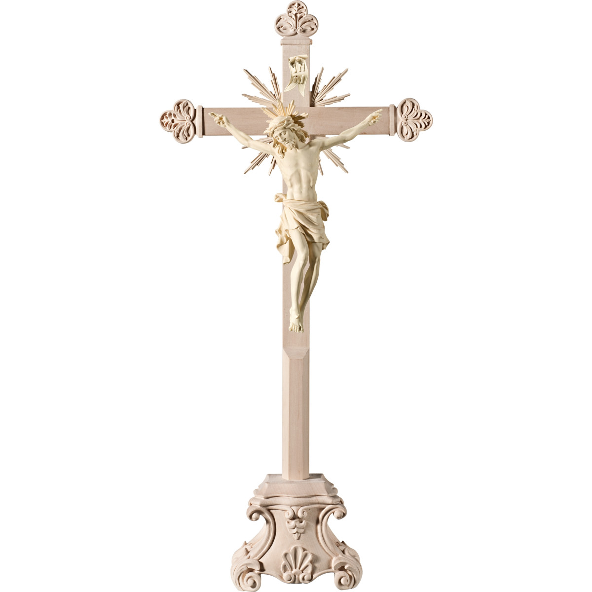Corpus Pisa on cross baroque with rays on pedestal