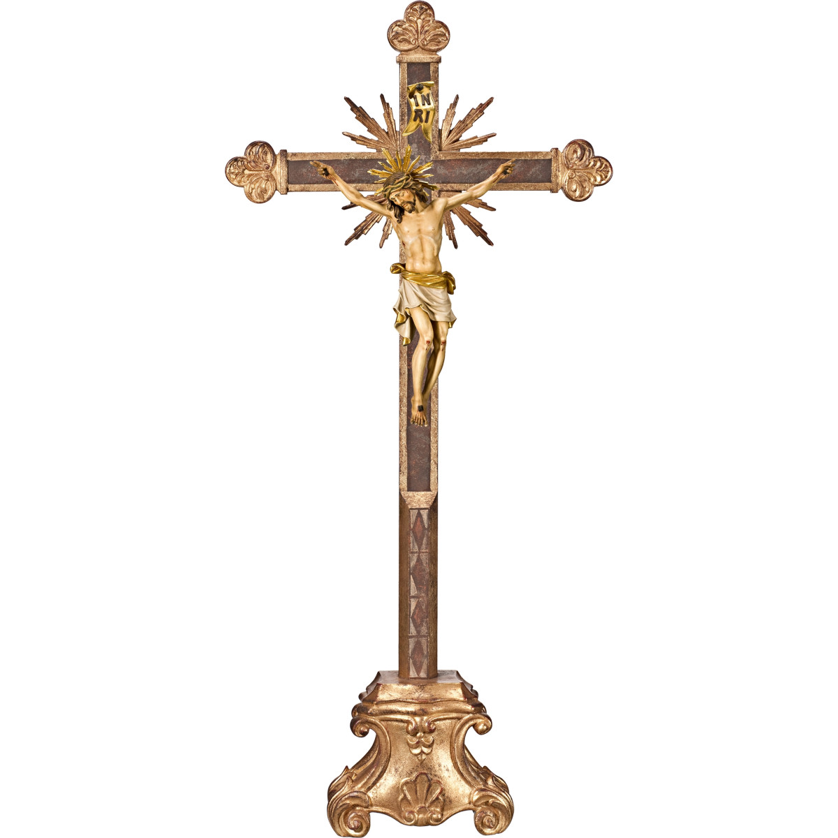 Corpus Pisa on cross baroque with rays on pedestal