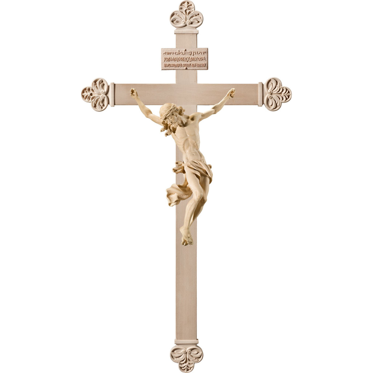 Cristo Barocco su croce barocca con Titulus Crucis in ebraico - latino - greco