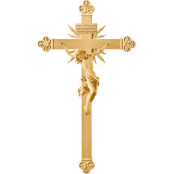 Cristo Barroco em cruz barroca com raios e Titulus Crucis em hebraico - latino - grego