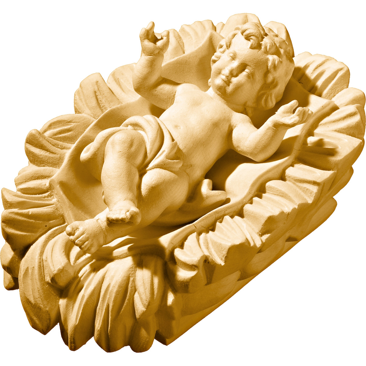 Gesù Bambino in culla intagliata