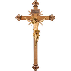 Cristo Pisa su croce barocca con raggi e Titulus Crucis in ebraico - latino - greco
