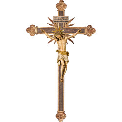 Corpus Pisa on baroque cross with rays and Titulus Crucis in hebrew - latin - greek