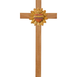 Sacro Cuore di Gesù con aureola su croce in rovere