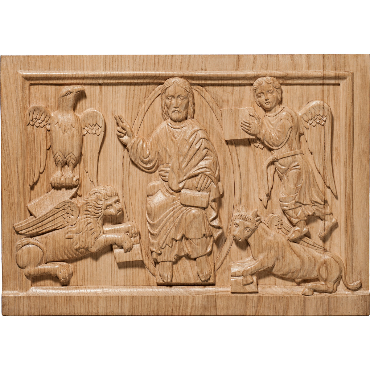 Relevo românico com Jesus e Evangelistas