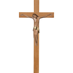 Cristo moderno ROMA em cruz de carvalho simples larga