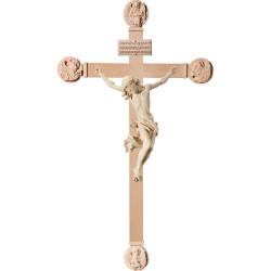Corpus Barock auf Balken mit Evangelisten und Titulus Crucis in hebräisch - latein - griechisch