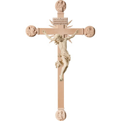 Cristo Barroco em cruz com Evangelistas e rayos com Titulus Crucis em hebraico - latino - grego