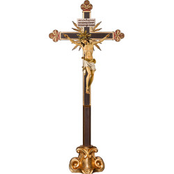 Corpus Pisa auf Standkreuz barock mit Strahlen Titulus Crucis in hebräisch - latein - griechisch