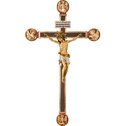 Corpus Pisa auf Balken mit Evangelisten mit Titulus Crucis in hebräisch - latein - griechisch