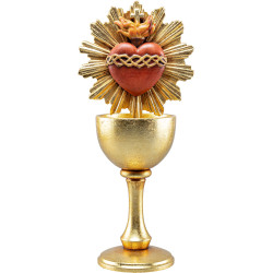 Wooden chalice with Sacred Heart of Jesus with halo