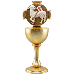 Calice in legno con Agnello di Dio