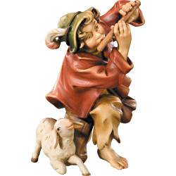 Pastor ajoelhado com flauta e cordeiro