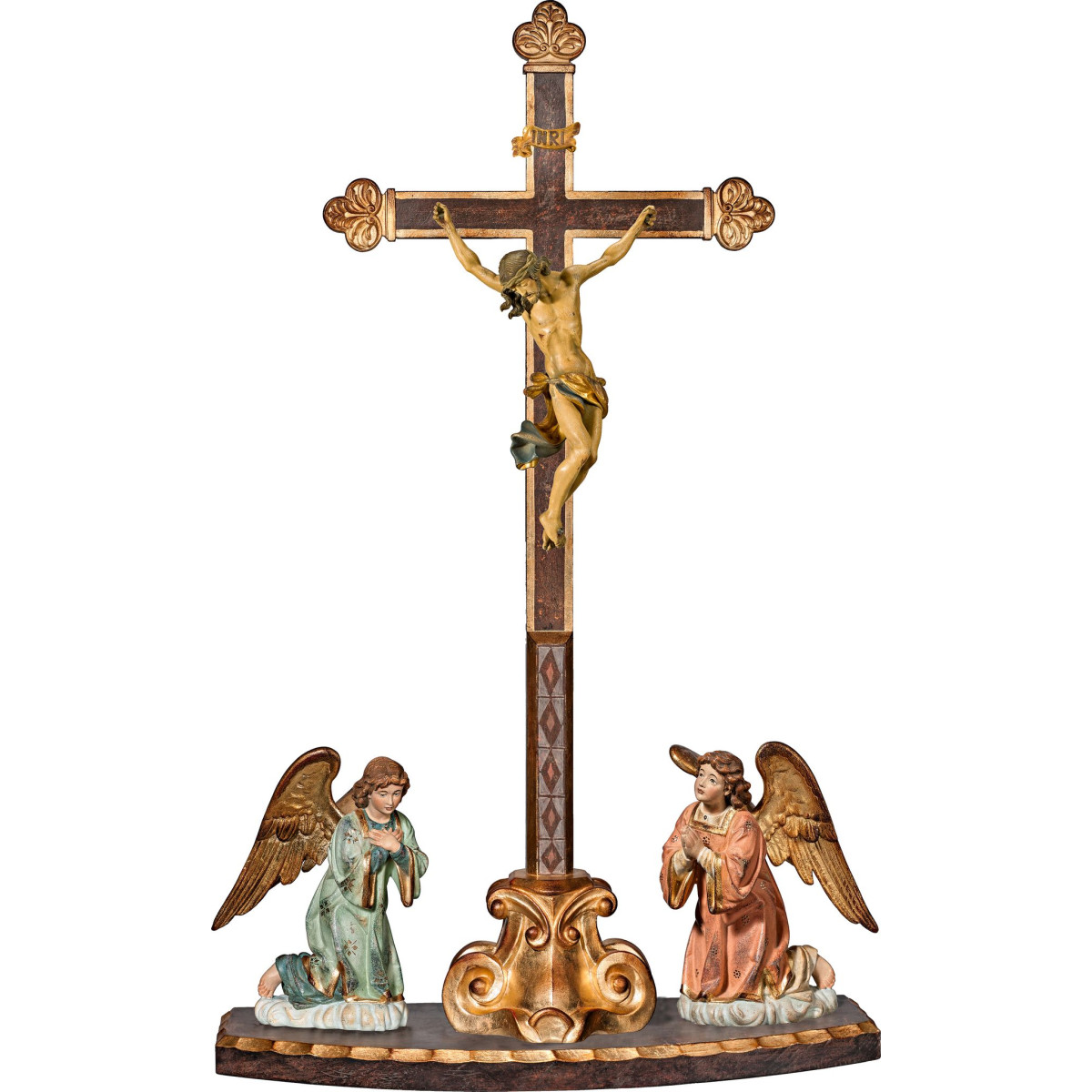 Corpus Baroque on cross baroque on pedestal with angelpair kneeling