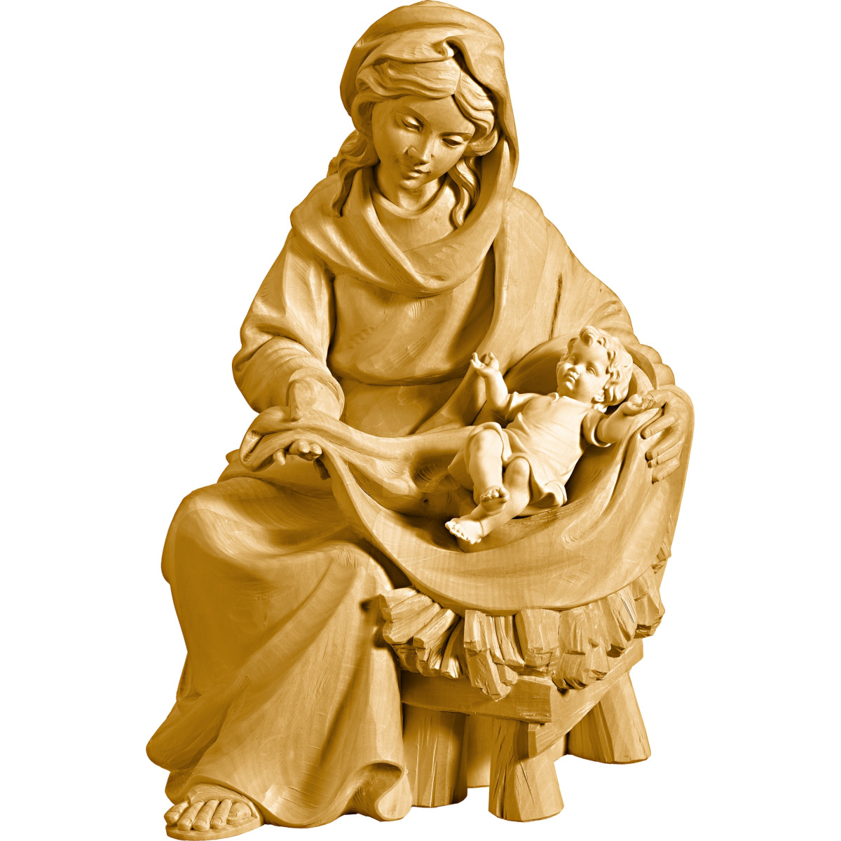 Maria sitzend mit Jesuskind bekleidet