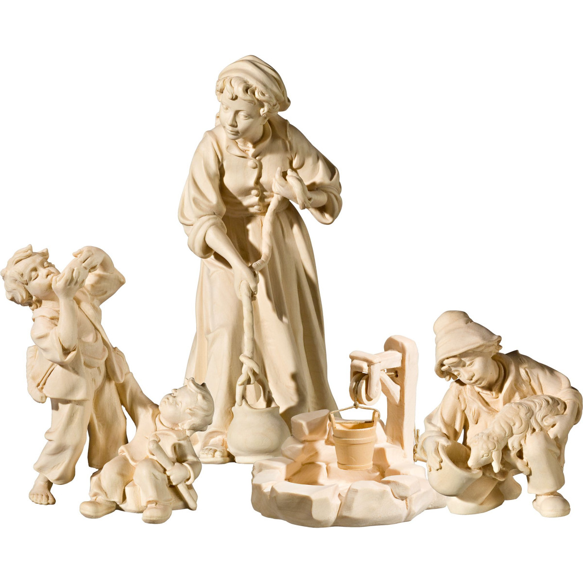 Gruppo al pozzo per presepe in legno | Bergland