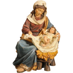 Mary sitting with Jesus Child clothed IHS