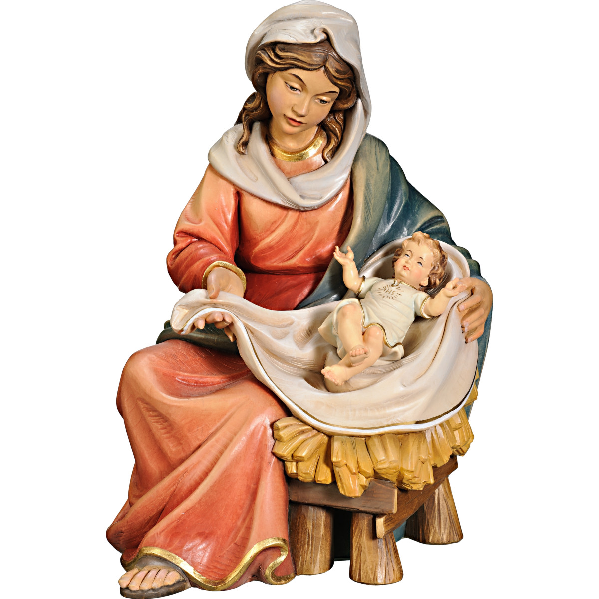 Mary sitting with Jesus Child clothed IHS