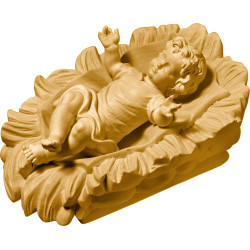 Jesus Child clothed in carved cradle