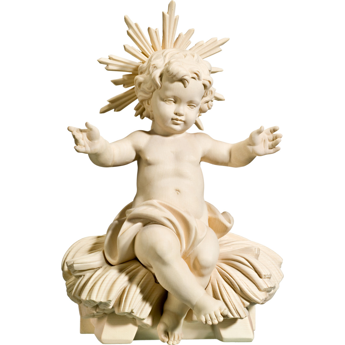 Baby Jesus Sitting on a Cradle in Wood | Bergland