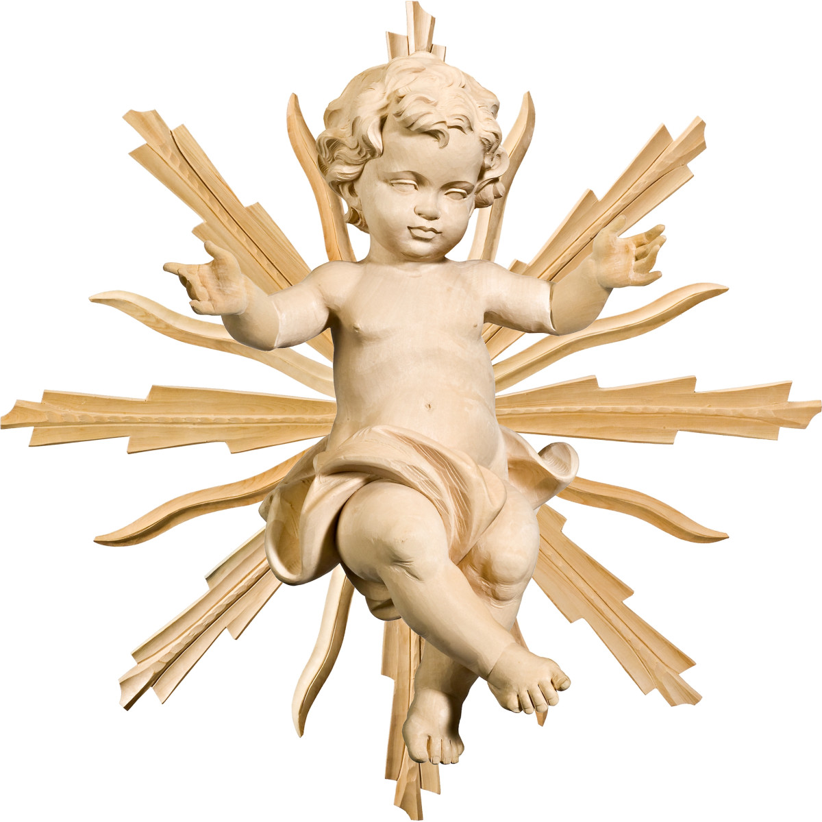 Baby Jesus with Radiant Sunburst in Wood | Bergland
